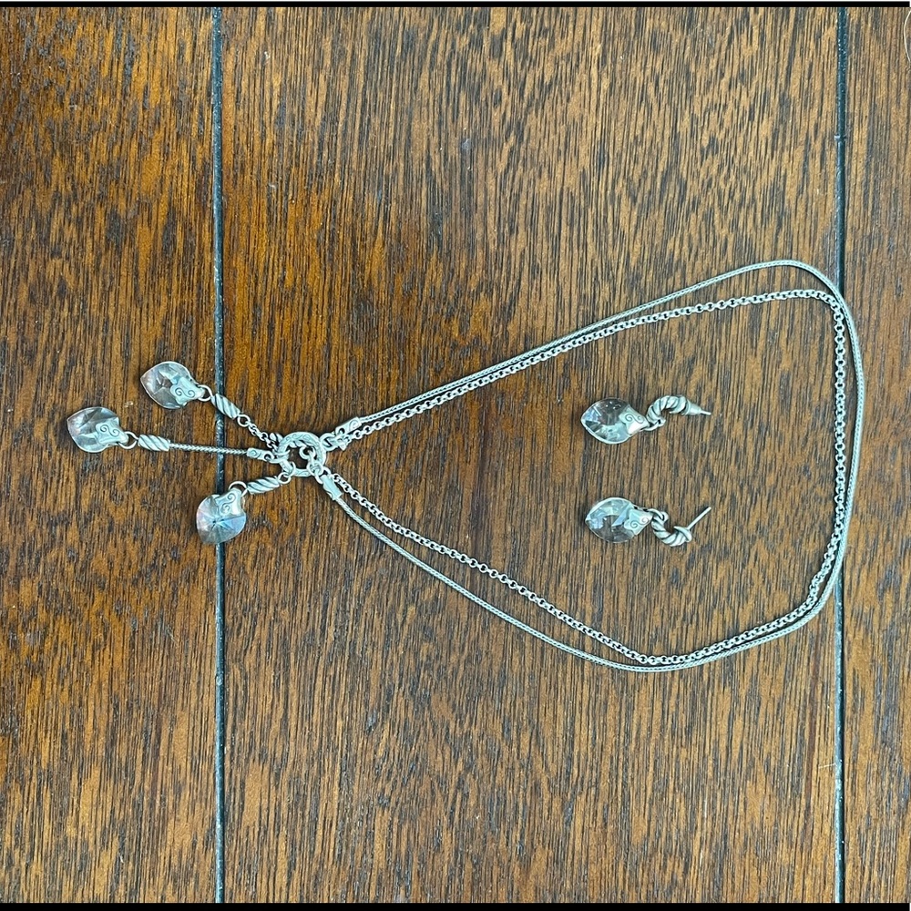 Brighton Crystal heart  silver necklace & earrings